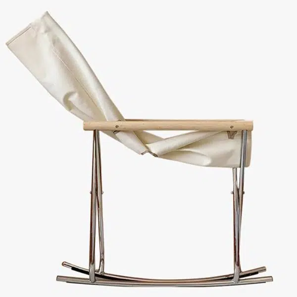 Contemporary Nordic Curved Canvas Stainless Steel Frame Recliner For Living Room - Image 7