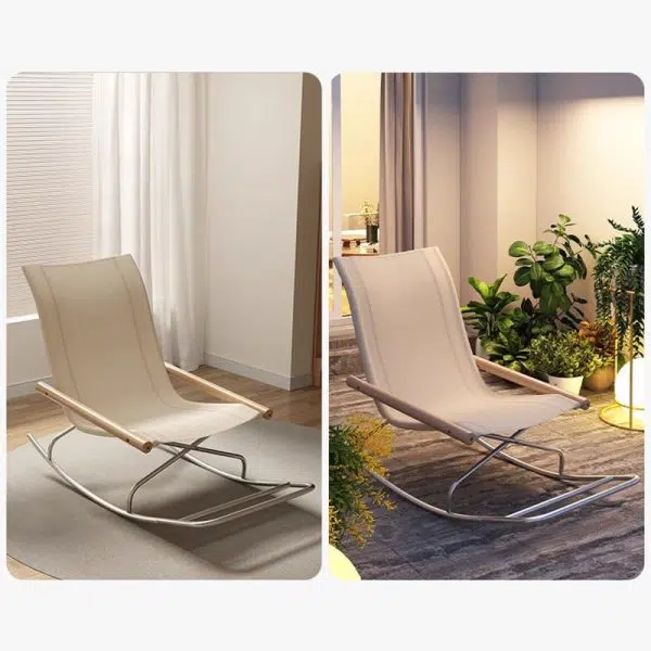 Contemporary Nordic Curved Canvas Stainless Steel Frame Recliner For Living Room - Image 8