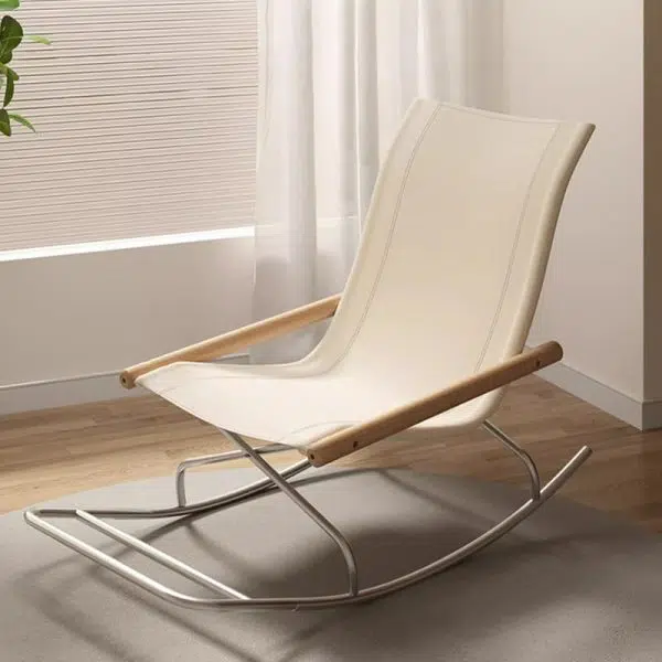 Contemporary Nordic Curved Canvas Stainless Steel Frame Recliner For Living Room - Image 2