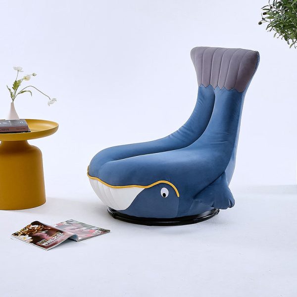 Contemporary Creative Animal Whale Fabric Solid Wood Swivel Accent Chair For Living Room - Image 3