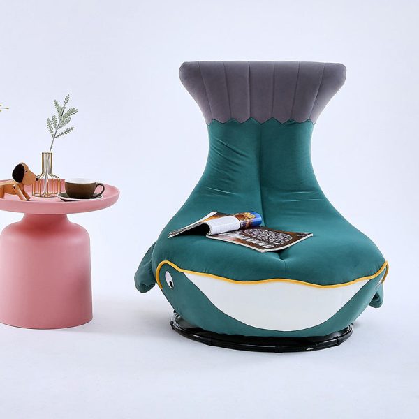 Contemporary Creative Animal Whale Fabric Solid Wood Swivel Accent Chair For Living Room - Image 13