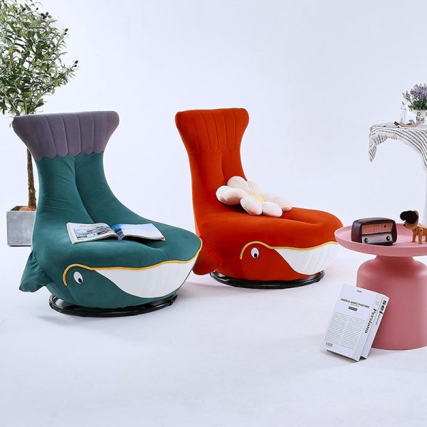 Contemporary Creative Animal Whale Fabric Solid Wood Swivel Accent Chair For Living Room - Image 11