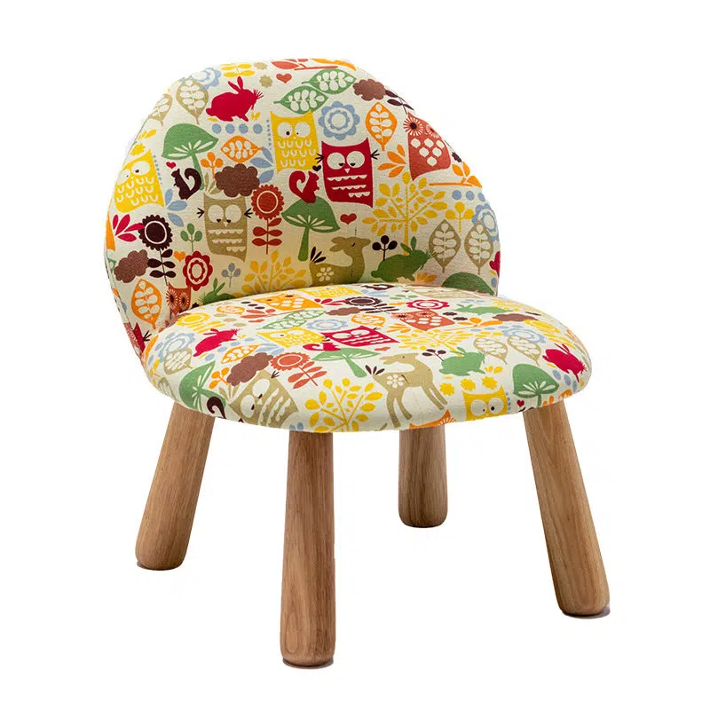 DFM-Chair-FL04108-10.jpg Contemporary Creative Cartoon Animal Pattern Fabric Solid Wood Low Stool For Bedroom - Image 16