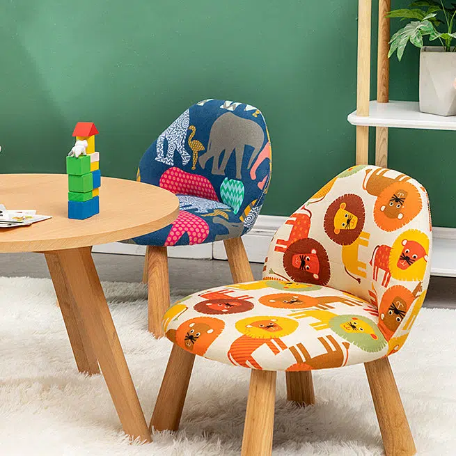 DFM-Chair-FL04108-17.jpg Contemporary Creative Cartoon Animal Pattern Fabric Solid Wood Low Stool For Bedroom - Image 12