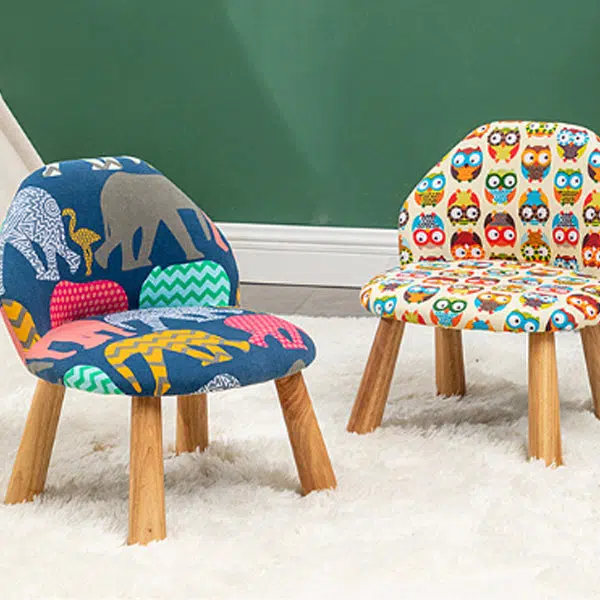 DFM-Chair-FL04108-20.jpg Contemporary Creative Cartoon Animal Pattern Fabric Solid Wood Low Stool For Bedroom - Image 1