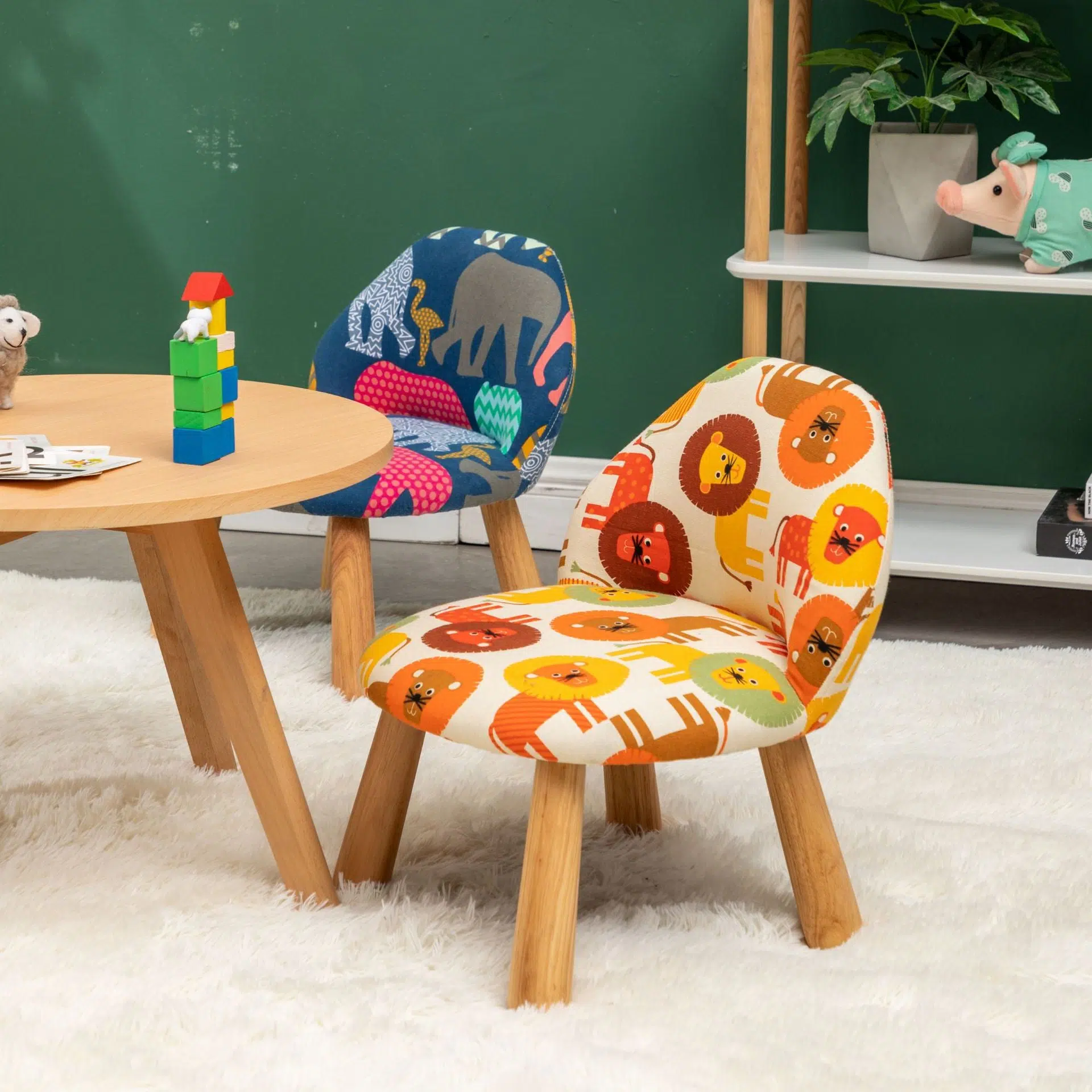DFM-Chair-FL04108-21.jpg Contemporary Creative Cartoon Animal Pattern Fabric Solid Wood Low Stool For Bedroom - Image 3