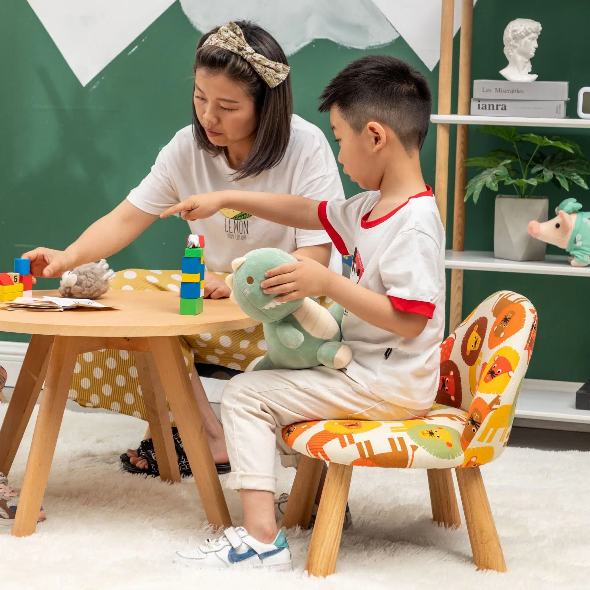 DFM-Chair-FL04108-22.jpg Contemporary Creative Cartoon Animal Pattern Fabric Solid Wood Low Stool For Bedroom - Image 9