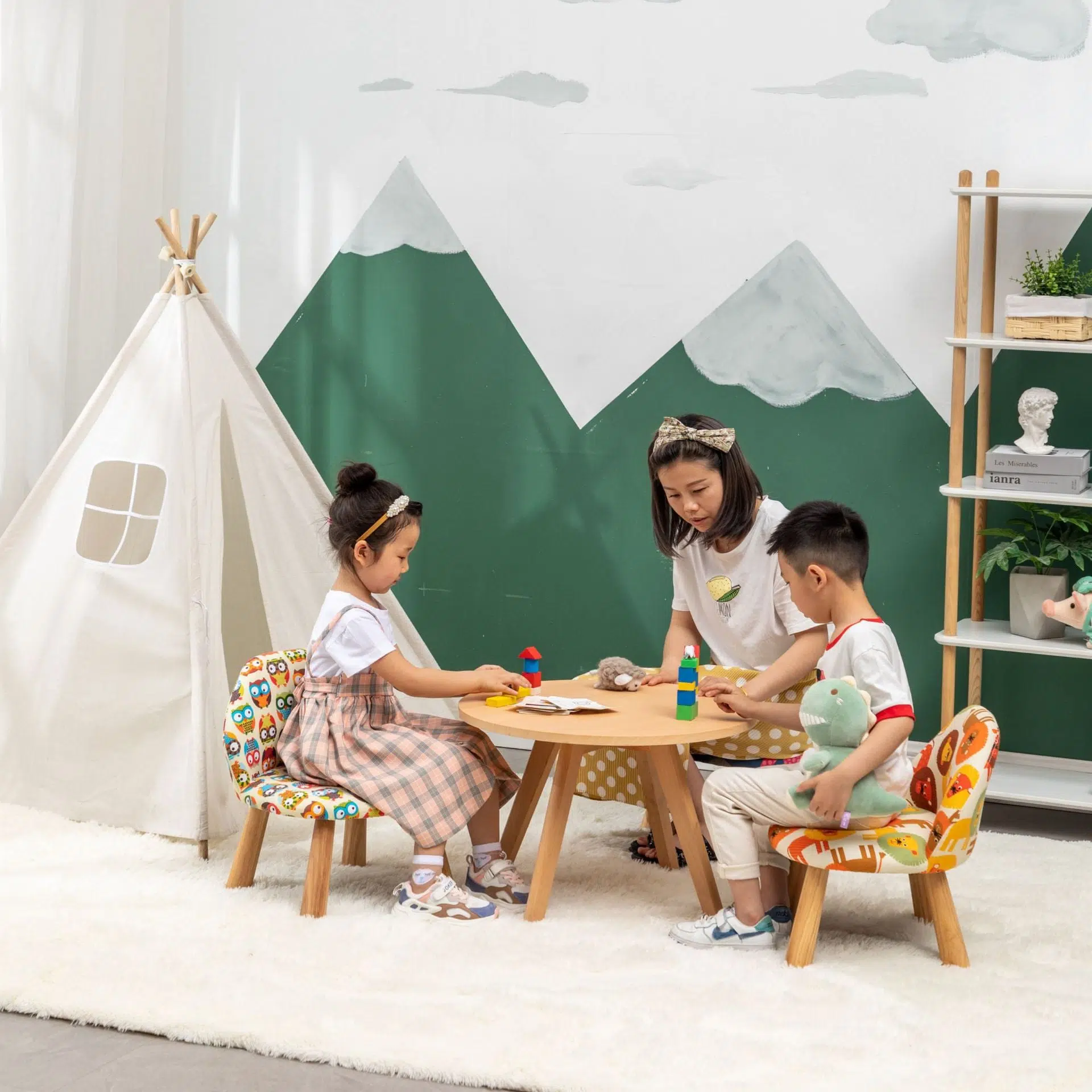 DFM-Chair-FL04108-23.jpg Contemporary Creative Cartoon Animal Pattern Fabric Solid Wood Low Stool For Bedroom - Image 11