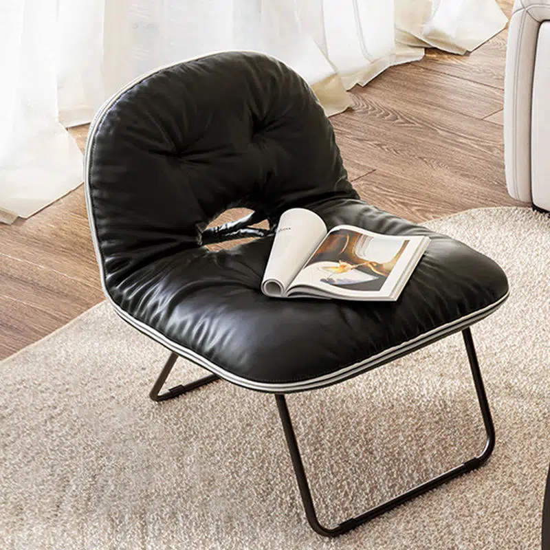 DFM-Chair-FL04117-1.jpg Contemporary Nordic Curved Leather Upholstered Portable Folding Accent Chair Backrest For Living Room - Image 1