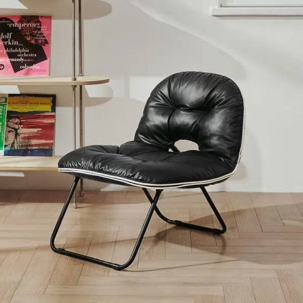 Contemporary Nordic Curved Leather Upholstered Portable Folding Accent Chair Backrest For Living Room - Image 12