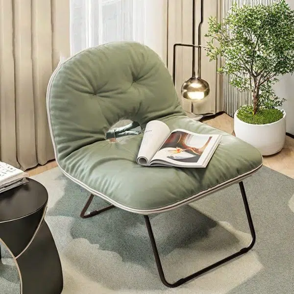 Contemporary Nordic Curved Leather Upholstered Portable Folding Accent Chair Backrest For Living Room - Image 11