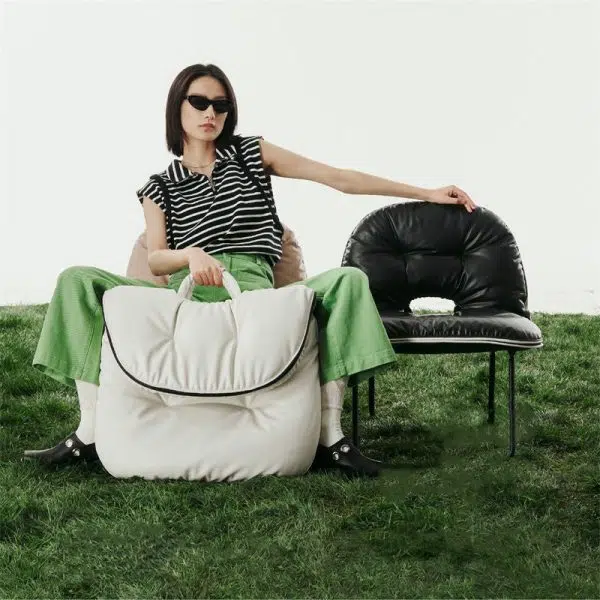 Contemporary Nordic Curved Leather Upholstered Portable Folding Accent Chair Backrest For Living Room - Image 20