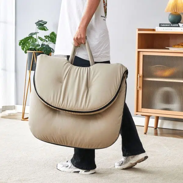 Contemporary Nordic Curved Leather Upholstered Portable Folding Accent Chair Backrest For Living Room - Image 9