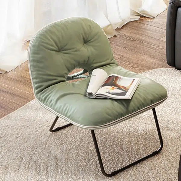 Contemporary Nordic Curved Leather Upholstered Portable Folding Accent Chair Backrest For Living Room - Image 2