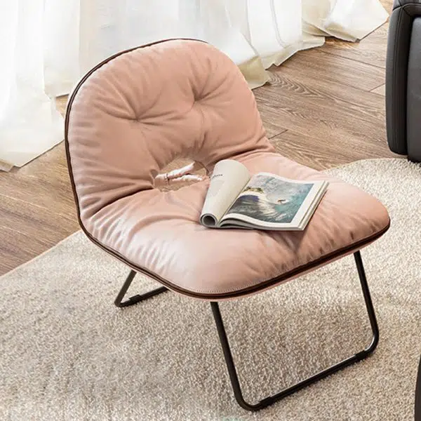 Contemporary Nordic Curved Leather Upholstered Portable Folding Accent Chair Backrest For Living Room - Image 3