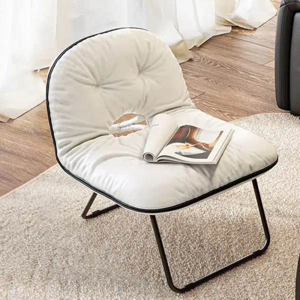 Contemporary Nordic Curved Leather Upholstered Portable Folding Accent Chair Backrest For Living Room - Image 10