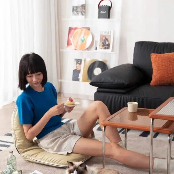 Contemporary Nordic Curved Leather Upholstered Portable Folding Accent Chair Backrest For Living Room - Image 14