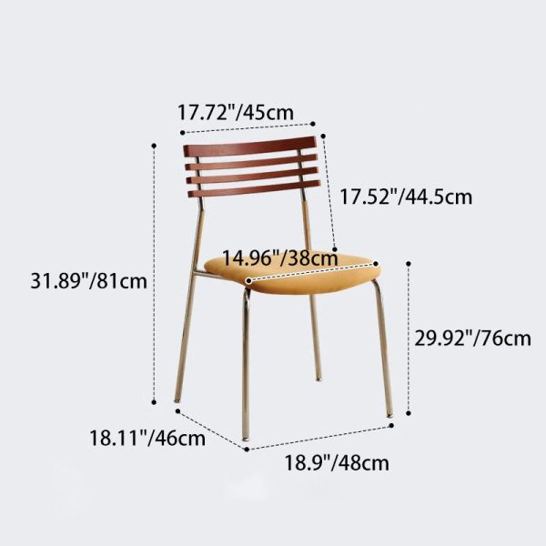 Contemporary Nordic Square Fabric Stainless Steel Legs Dining Chair Arc Solid Wood Backrest For Dining Room - Image 4