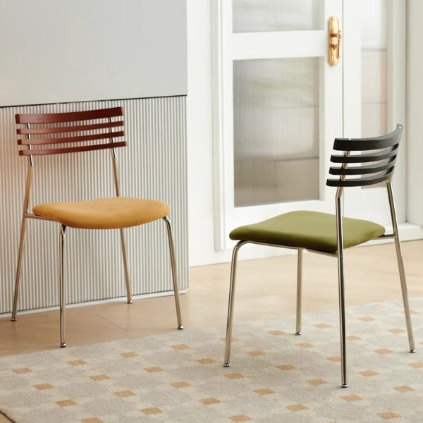 Contemporary Nordic Square Fabric Stainless Steel Legs Dining Chair Arc Solid Wood Backrest For Dining Room - Image 12