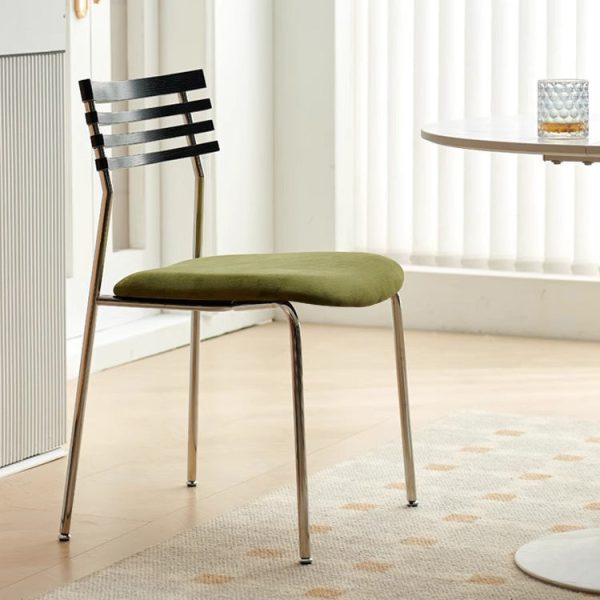 Contemporary Nordic Square Fabric Stainless Steel Legs Dining Chair Arc Solid Wood Backrest For Dining Room - Image 13