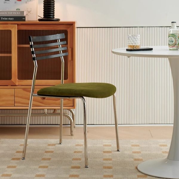 Contemporary Nordic Square Fabric Stainless Steel Legs Dining Chair Arc Solid Wood Backrest For Dining Room - Image 15