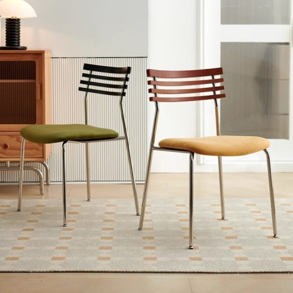 Contemporary Nordic Square Fabric Stainless Steel Legs Dining Chair Arc Solid Wood Backrest For Dining Room - Image 16