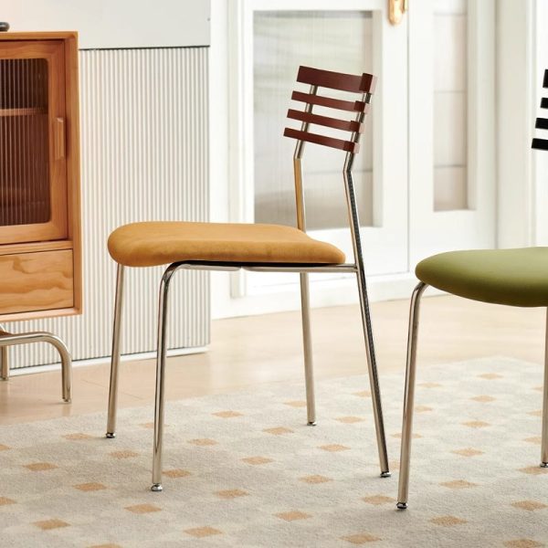 Contemporary Nordic Square Fabric Stainless Steel Legs Dining Chair Arc Solid Wood Backrest For Dining Room - Image 17