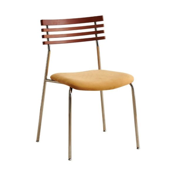 Contemporary Nordic Square Fabric Stainless Steel Legs Dining Chair Arc Solid Wood Backrest For Dining Room - Image 20