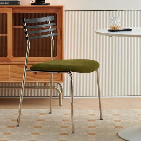 Contemporary Nordic Square Fabric Stainless Steel Legs Dining Chair Arc Solid Wood Backrest For Dining Room - Image 10