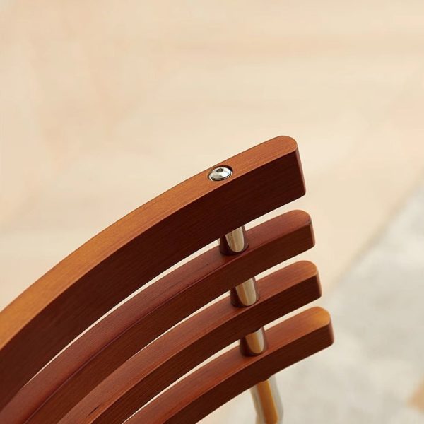 Contemporary Nordic Square Fabric Stainless Steel Legs Dining Chair Arc Solid Wood Backrest For Dining Room - Image 5