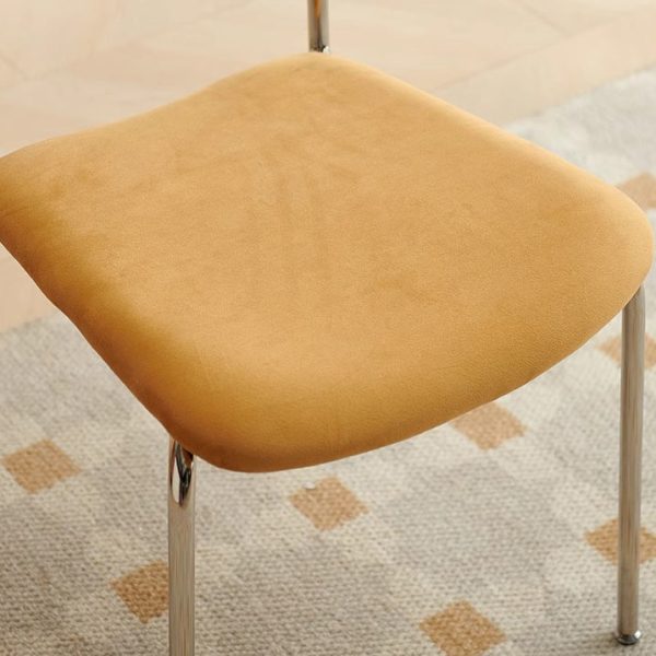 Contemporary Nordic Square Fabric Stainless Steel Legs Dining Chair Arc Solid Wood Backrest For Dining Room - Image 7