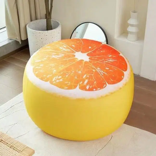 Contemporary Creative Round Fruit Watermelon Print Pattern Fabric Low Stool For Living Room - Image 2
