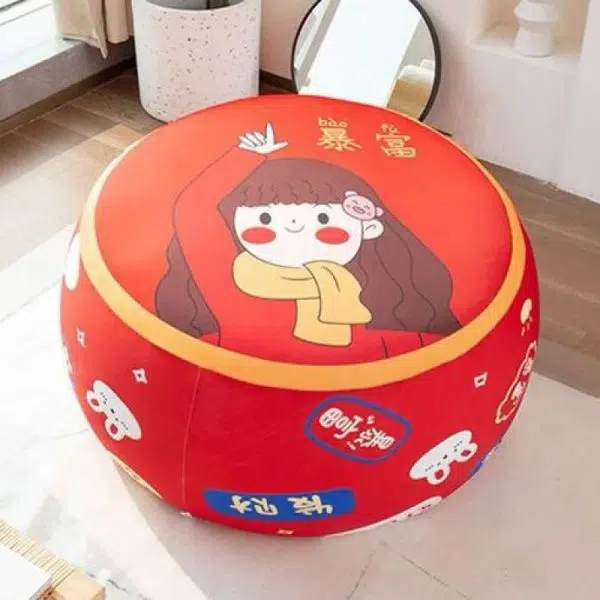 Contemporary Creative Round Fruit Watermelon Print Pattern Fabric Low Stool For Living Room - Image 3