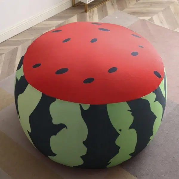Contemporary Creative Round Fruit Watermelon Print Pattern Fabric Low Stool For Living Room - Image 7