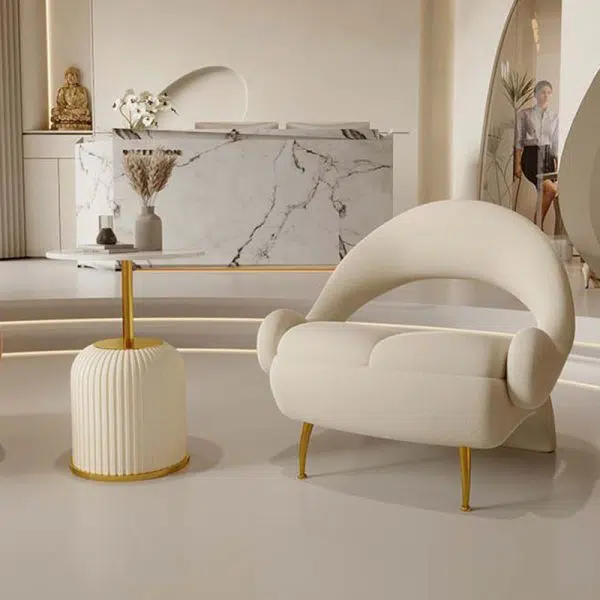 Contemporary Nordic Curved Velvet Upholstered Iron Accent Chair Open Back For Living Room - Image 14