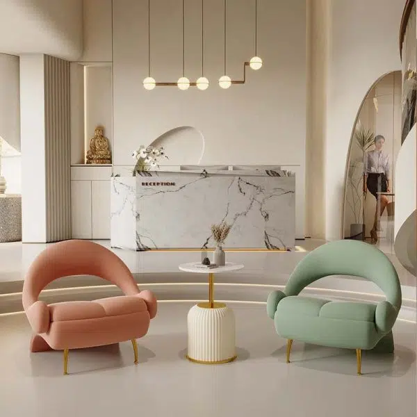 Contemporary Nordic Curved Velvet Upholstered Iron Accent Chair Open Back For Living Room - Image 16