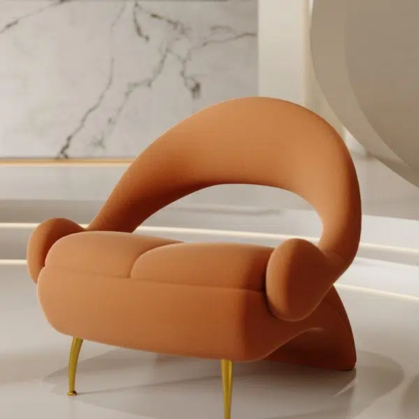 Contemporary Nordic Curved Velvet Upholstered Iron Accent Chair Open Back For Living Room - Image 6