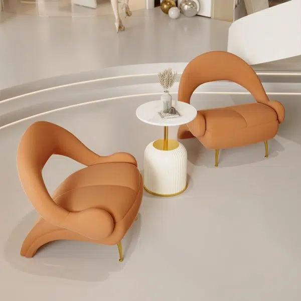 Contemporary Nordic Curved Velvet Upholstered Iron Accent Chair Open Back For Living Room - Image 7