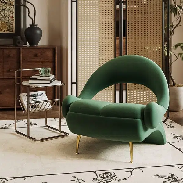 Contemporary Nordic Curved Velvet Upholstered Iron Accent Chair Open Back For Living Room - Image 10