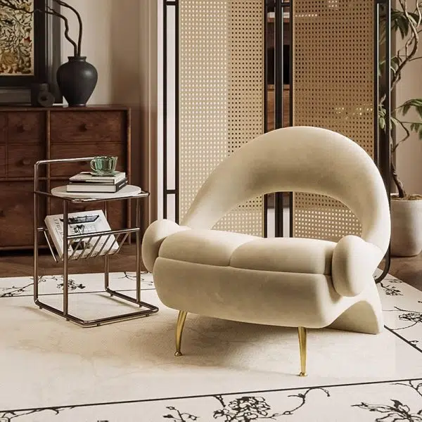 Contemporary Nordic Curved Velvet Upholstered Iron Accent Chair Open Back For Living Room - Image 11