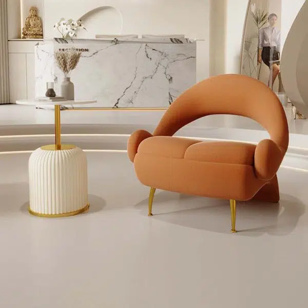 Contemporary Nordic Curved Velvet Upholstered Iron Accent Chair Open Back For Living Room - Image 13