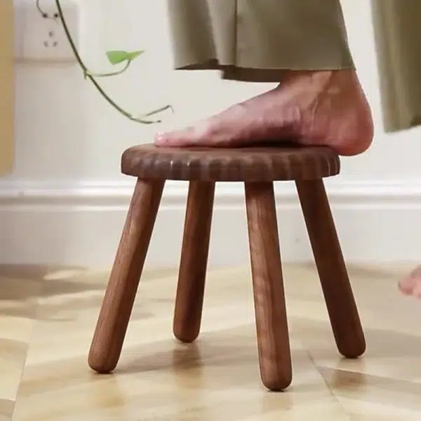 Contemporary Creative Biscuit Round Solid Wood Low Stool Footstool For Living Room - Image 15