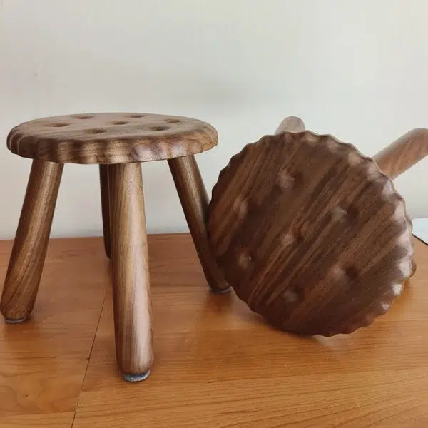 Contemporary Creative Biscuit Round Solid Wood Low Stool Footstool For Living Room - Image 8