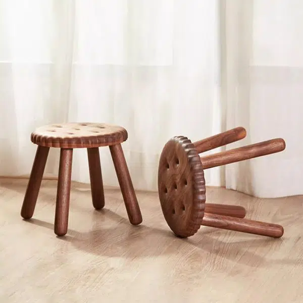Contemporary Creative Biscuit Round Solid Wood Low Stool Footstool For Living Room