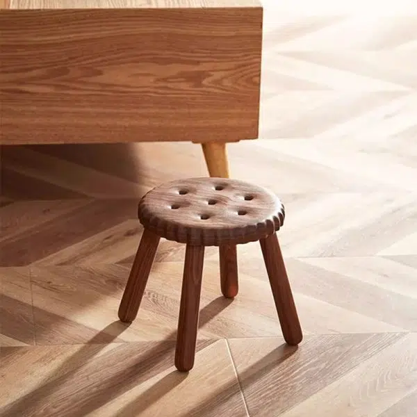 Contemporary Creative Biscuit Round Solid Wood Low Stool Footstool For Living Room - Image 2