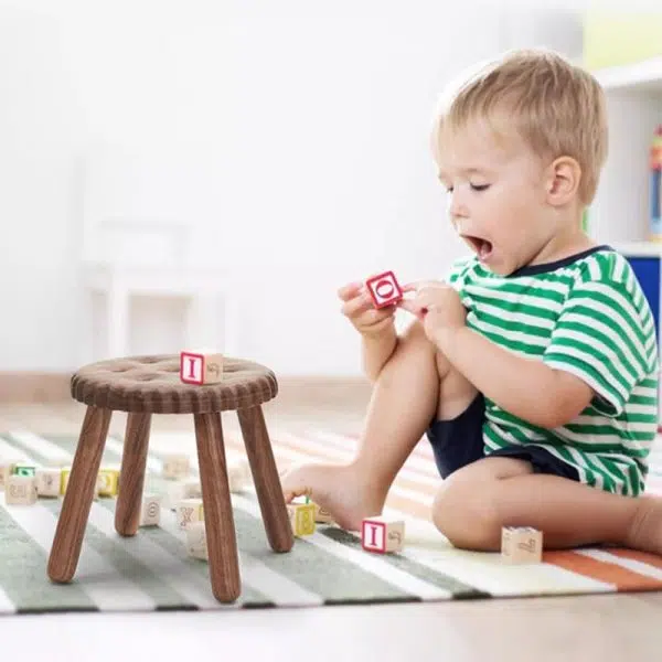 Contemporary Creative Biscuit Round Solid Wood Low Stool Footstool For Living Room - Image 11