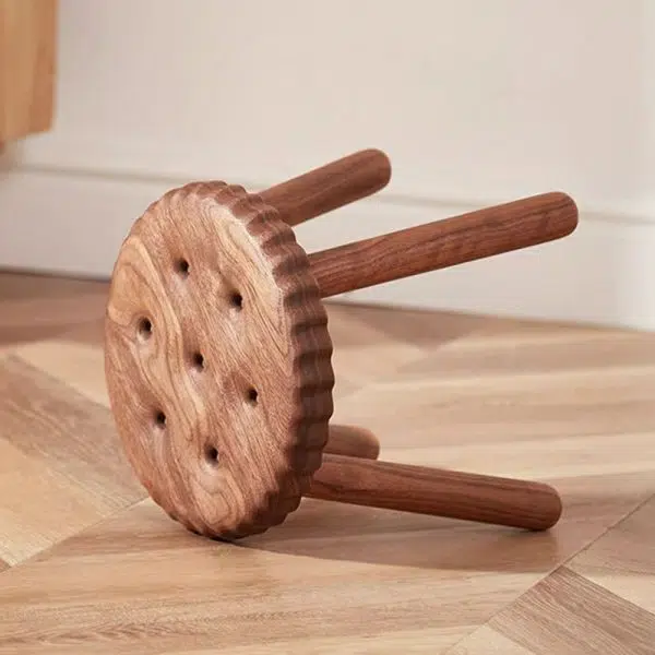 Contemporary Creative Biscuit Round Solid Wood Low Stool Footstool For Living Room - Image 9