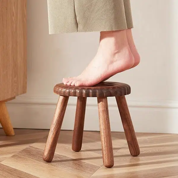 Contemporary Creative Biscuit Round Solid Wood Low Stool Footstool For Living Room - Image 13