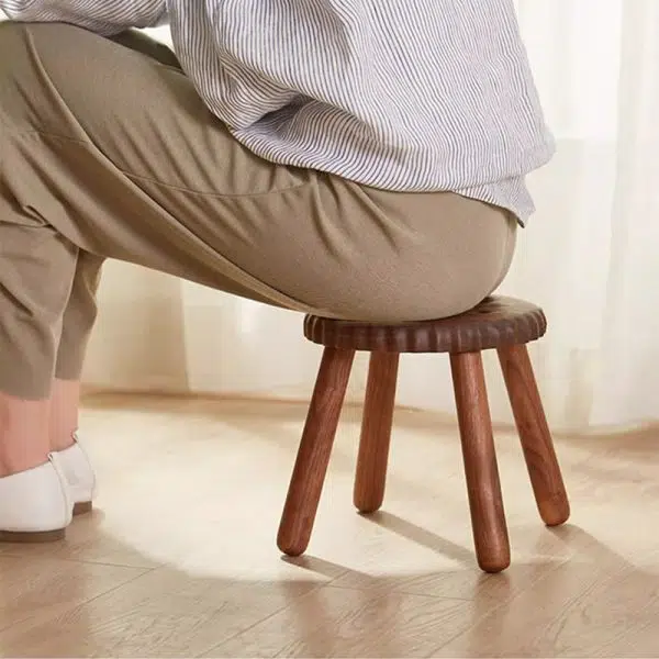 Contemporary Creative Biscuit Round Solid Wood Low Stool Footstool For Living Room - Image 14