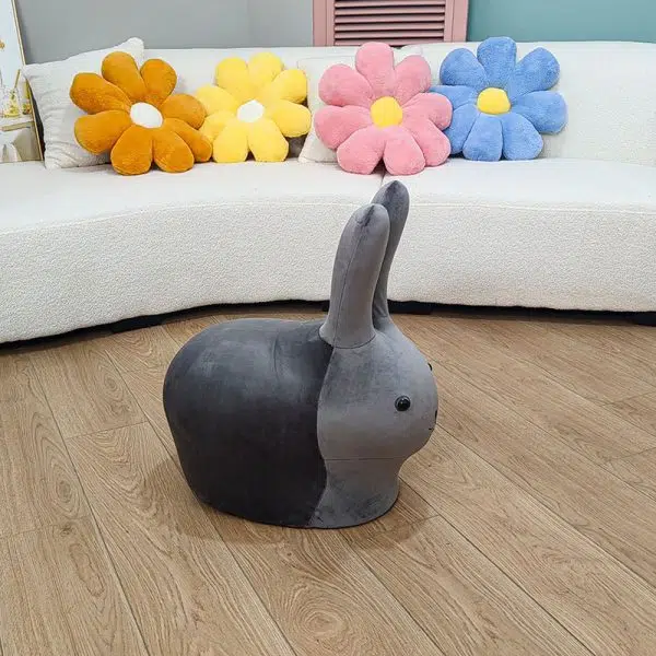 Contemporary Creative Cute Animal Rabbit Fabric Low Stool With Pulley For Living Room - Image 3